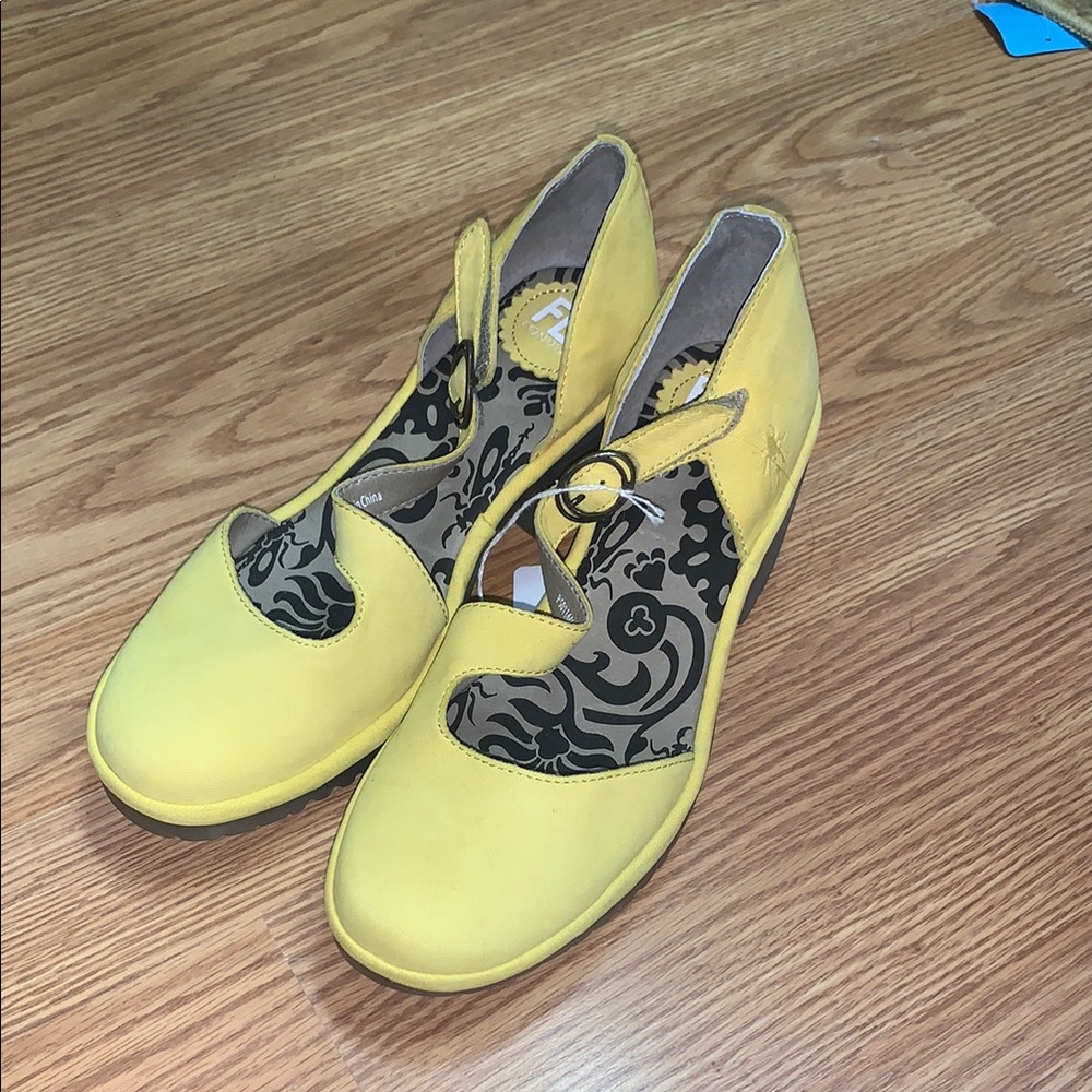 Fly London wako Heels asymmetric qvc leather yellow